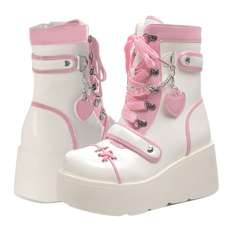 Y2K Heart Decor Lace Up Platform Lolita Martin Boots