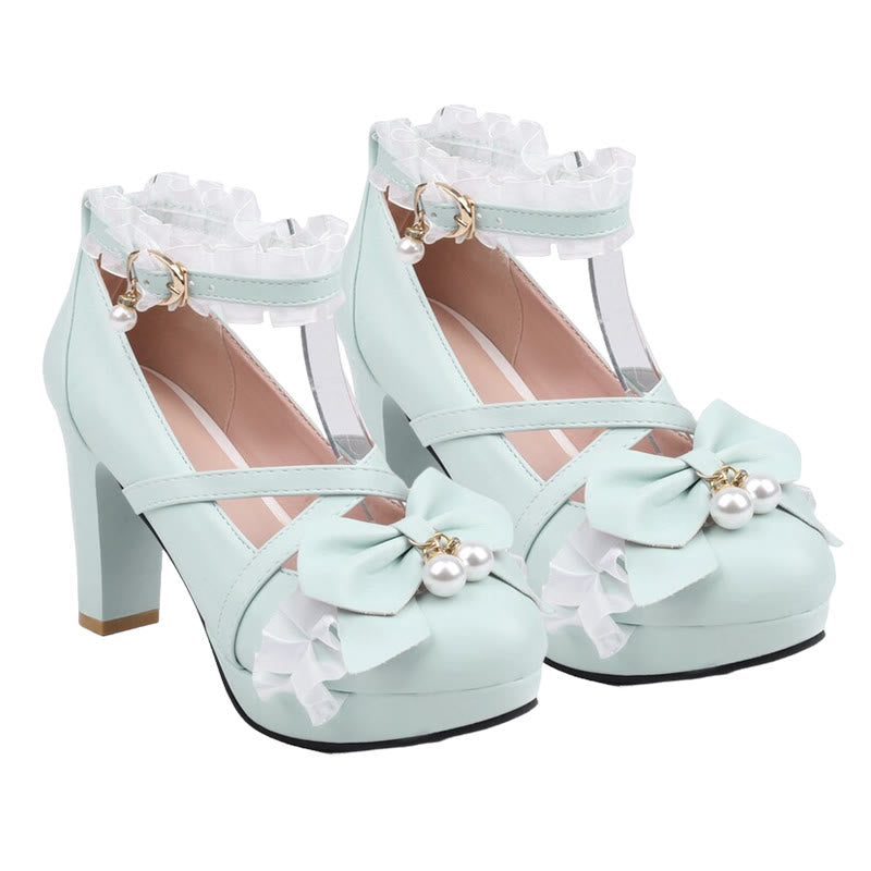 Sweet Bow Decor Lace Chunk Heel Sandals