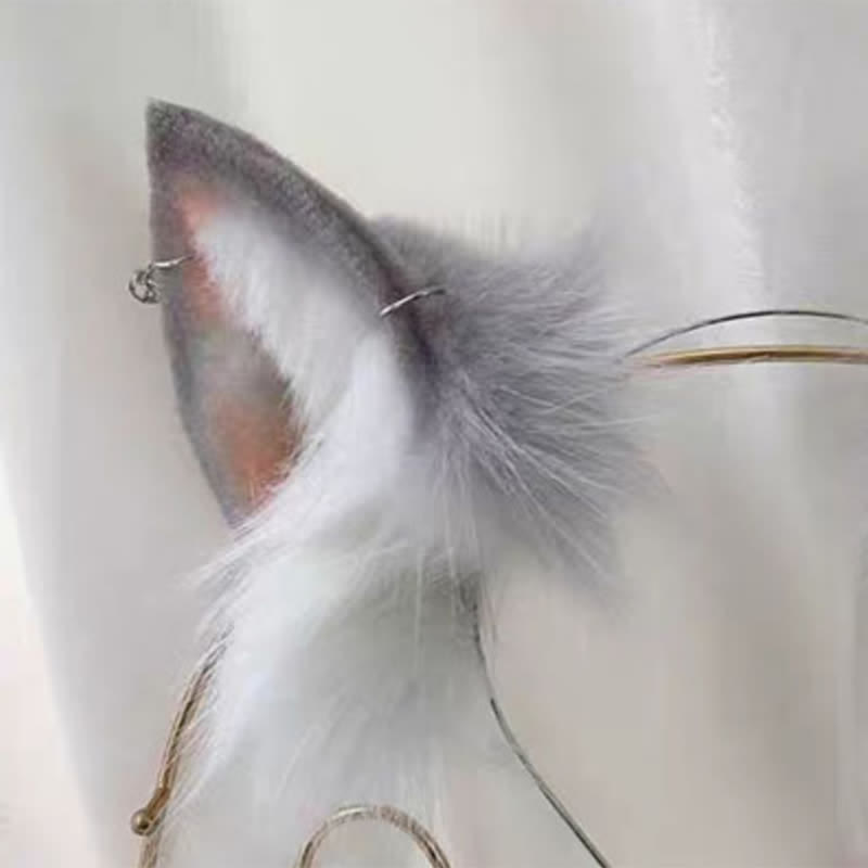 Furry Wolf Ears Tail Headband Accessory