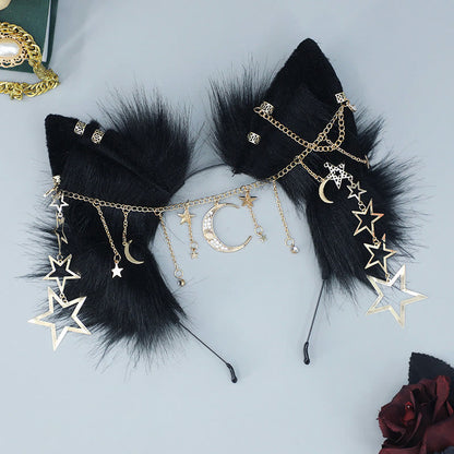 Black Star Moon Chain Fox Ears Furry Headband