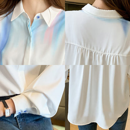 Colorblock Gradient Print Lapel Shirt