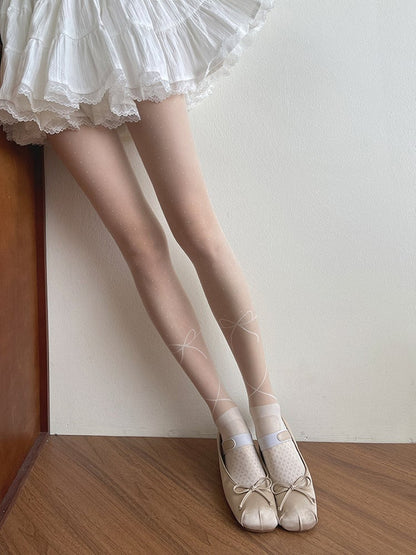 White Lolita Print Tights Pattern Polka-dot Bowknot