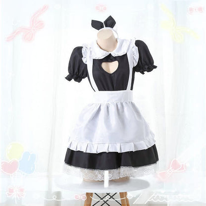 Sweet Love Heart Hollow Out Ruffled Maid Dress