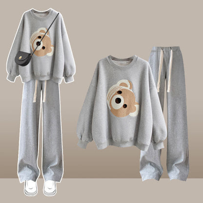 Cute Bear Sweatshirt Draw String Casual Pants