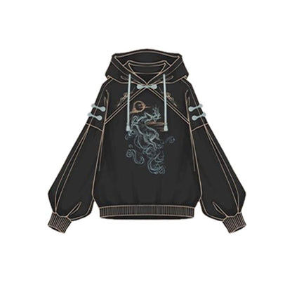 Couple Deer Embroidery Loose Hoodie Dress