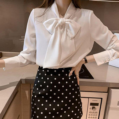 Elegant Stand-Up Collar Bow Loose Shirt