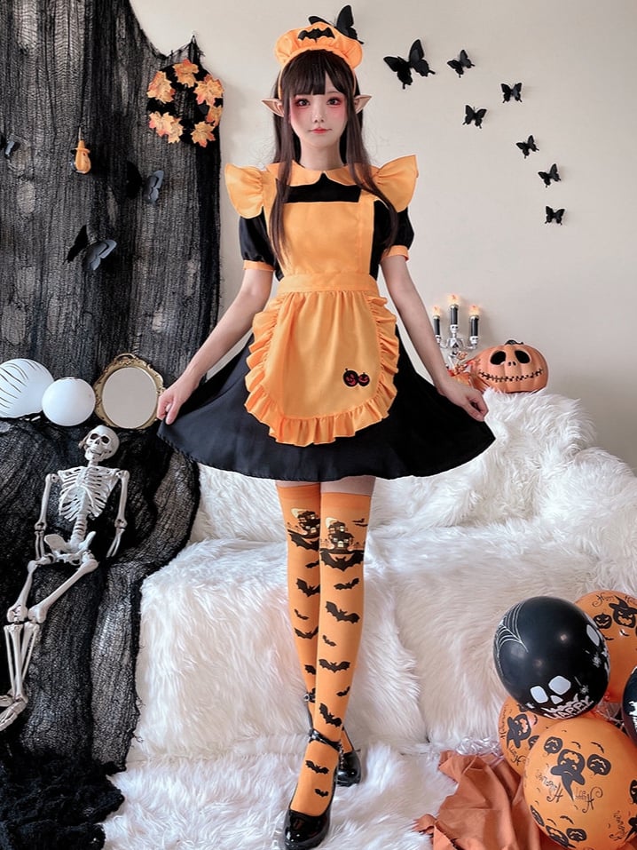 Halloween Black and Orange Pumpkin Maid Dress Costume