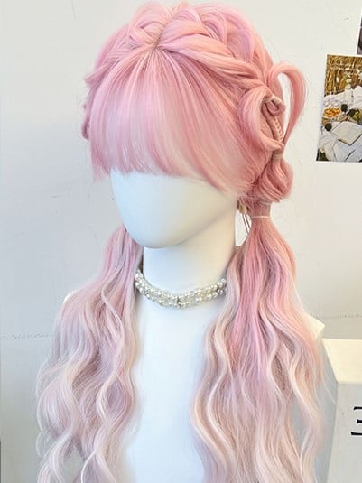 Braided Bangs Pink Wig Synthetic Air With