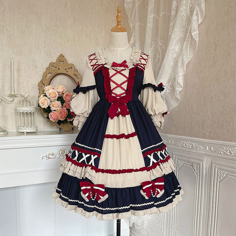 Red Bow Knot Decor Lace Up Lolita Dress