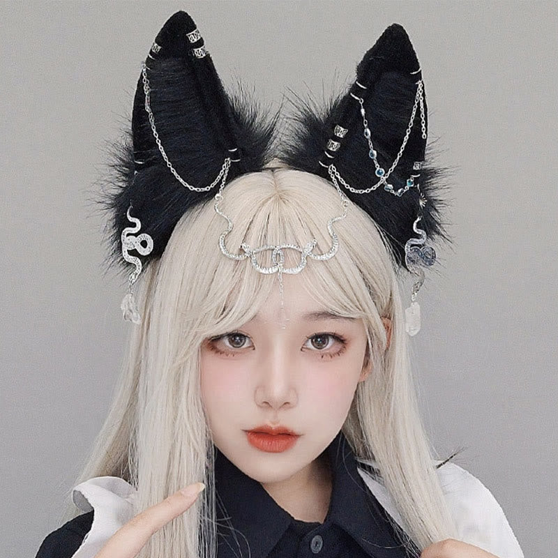 Black Snake Chain Fox Ears Furry Headband