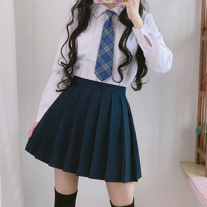 Tie Shirt Pleated Skirt Stockings College Style Set