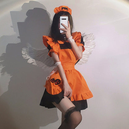 Kawaii Pumpkin Bat Embroidery Doll Collar Maid Dress