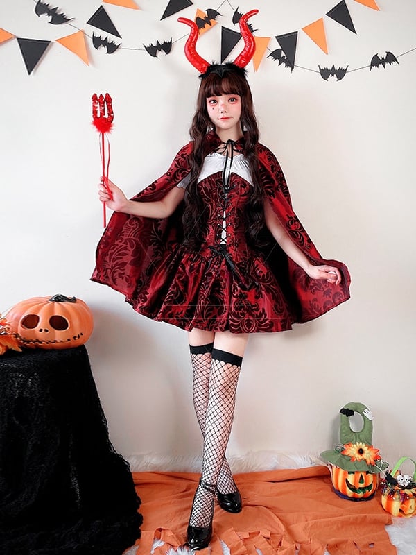 Halloween Vampire Red Costume Top and Skirt Set