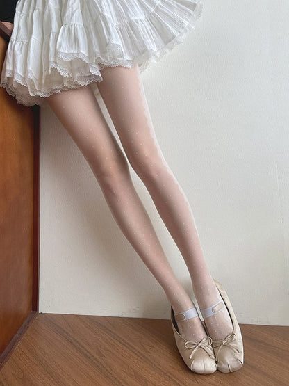 Tights Pattern Polka-dot Lolita White