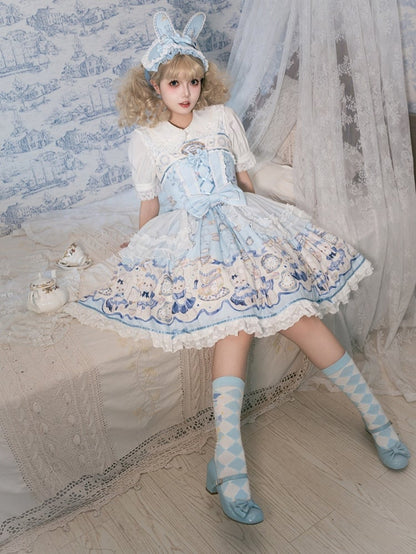 Alice Bunny Dress Blue Lolita Sweet Print Clock and