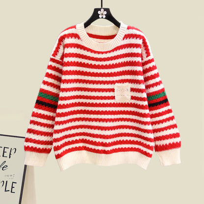 Stripe Colorblock Knit Sweater Slip Dress Set