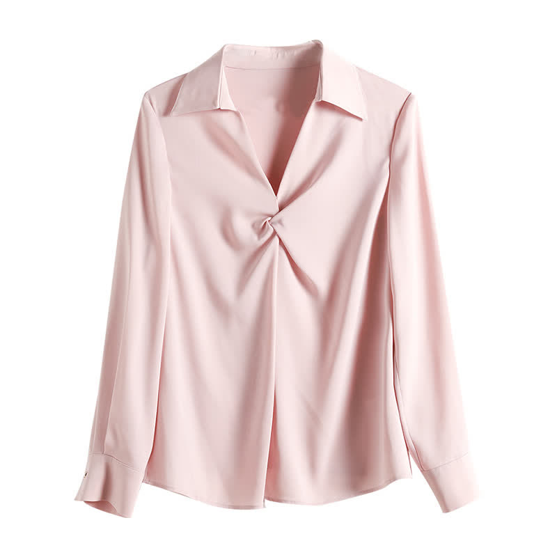 Elegant Pure Color Ruffled Satin Shirt Workwear