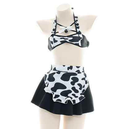 Sexy Maid Cow Print Lingerie Suit