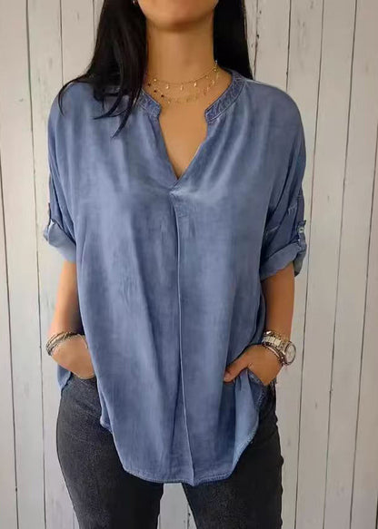 Solid Green Neck Sleeve 2025 Short V Shirt