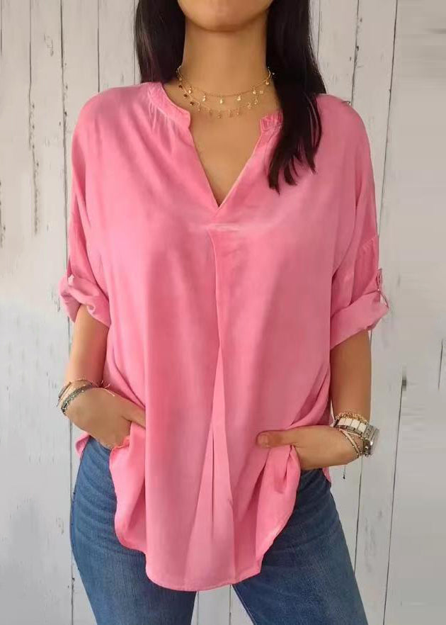 Solid Green Neck Sleeve 2025 Short V Shirt