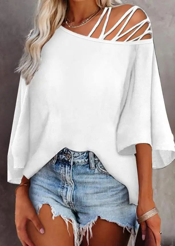 2025 Hollow Loose Black Top Sleeve Out Batwing New