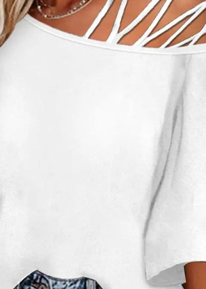 2025 Hollow Loose Black Top Sleeve Out Batwing New