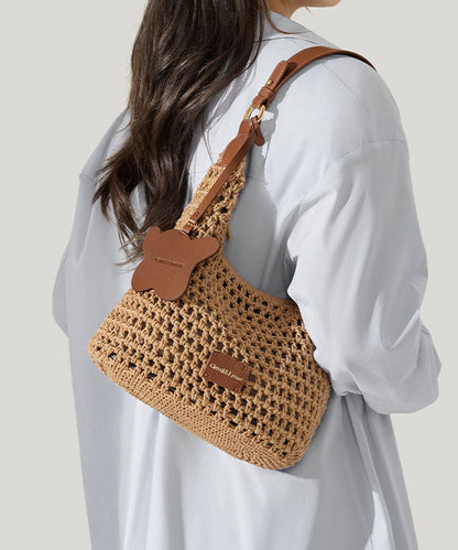 Large Shoulder New Woven Grass Bag Capacity Khaki 2025