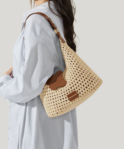 Large Shoulder New Woven Grass Bag Capacity Khaki 2025