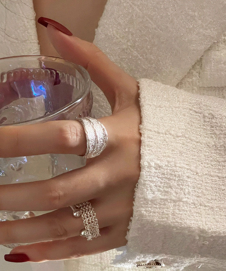 Wrinkled Two Set New 2025 Silk Piece Silver Rings Sterling