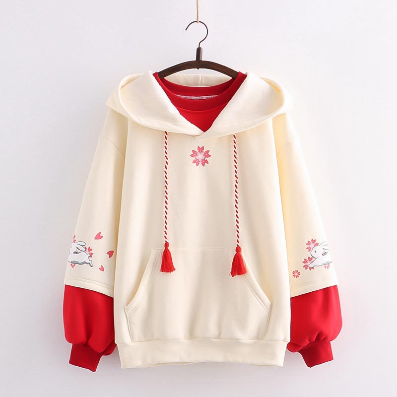 Floral Rabbit Print Plush Sweatshirt