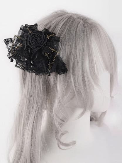 Black  Swords Bowknots Rosette Lace Hairclips