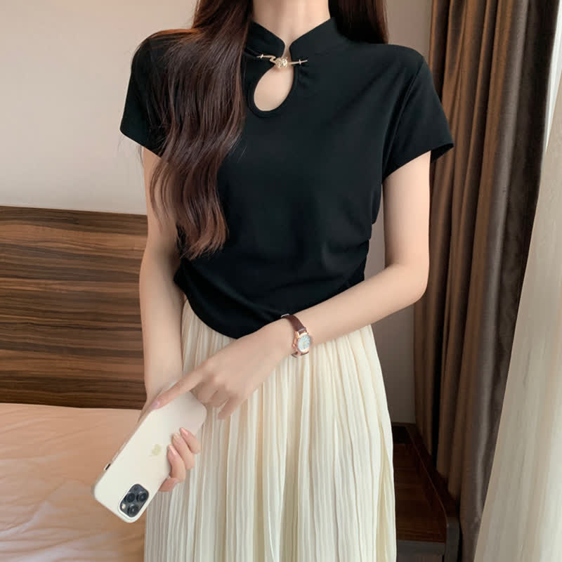 Classic Black Buckle Ruffled Top T-Shirt