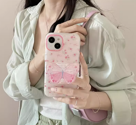 Pink Flowers Butterfly iPhone Case - Pink Wonderland Case