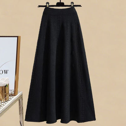 Pills Decor Cable Knit Sweater Skirt Set