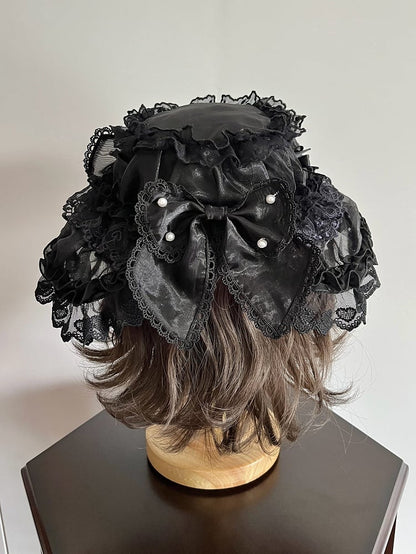 Bows Pink Decorated Hat / Black Organza