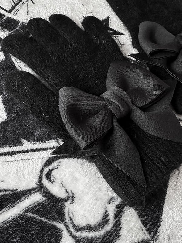 Finger Pads Black Gloves Gothic Details Cutout Bowknot at