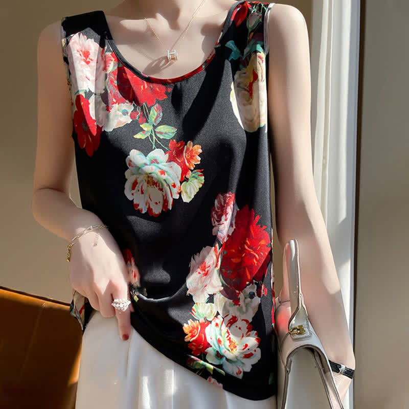 Vintage Floral Print Satin Cami Top Workwear