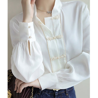 Vintage Buckle Chiffon Shirt Workwear