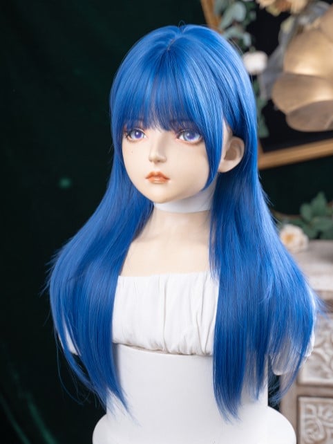 Bangs 63CM Straight Blue With Wig Length Full