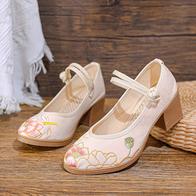 Vintage Lotus Canvas High Heel Shoes