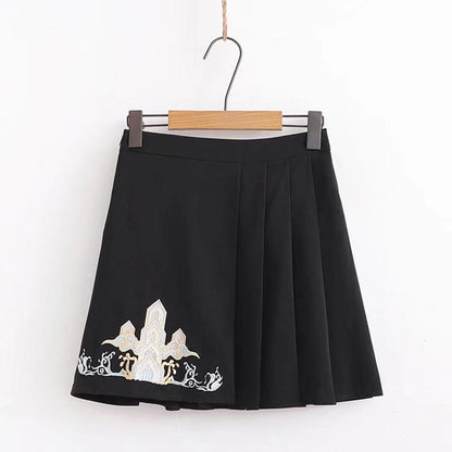 Vintage Dragon Embroidery Hoodie Skirt Set