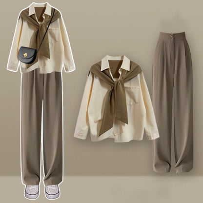 Casual Lapel Pocket Shirt High Waist Pants Set