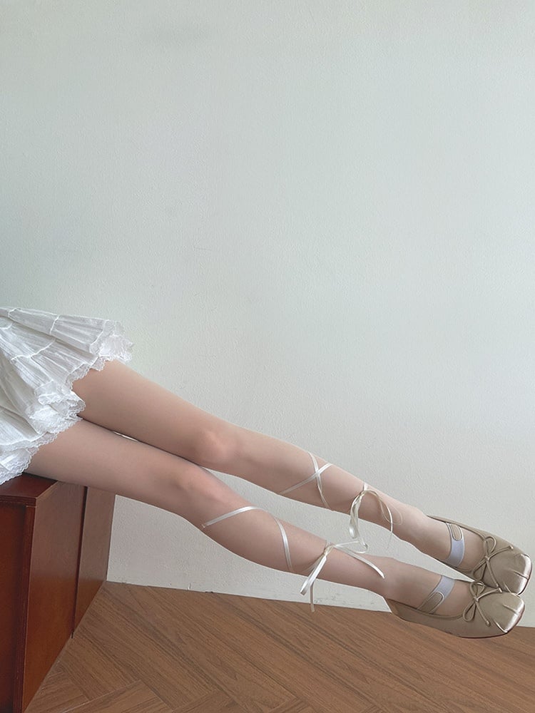 Self-tie Tights Lolita Semi-sheer Straps White