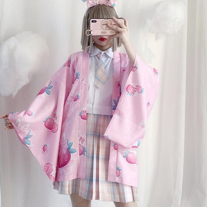 Strawberry Loose Cardigan Kimono Outerwear