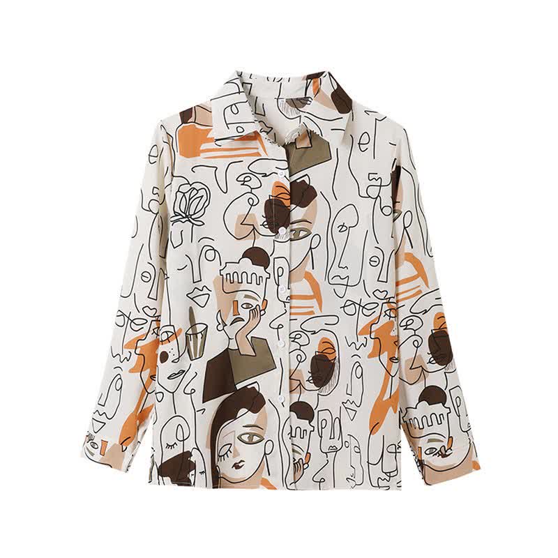 Color Abstract Graffiti Print Chiffon Shirt