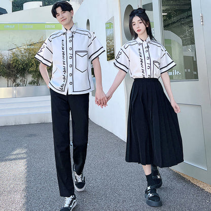 Couple Grafitti Print T-Shirt Skirt Pants