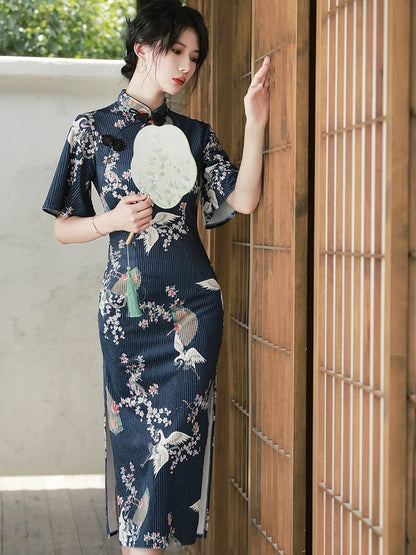 Blue Crane Elegant Cheongsam