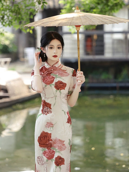 Elegant Rose Cheongsam Dress