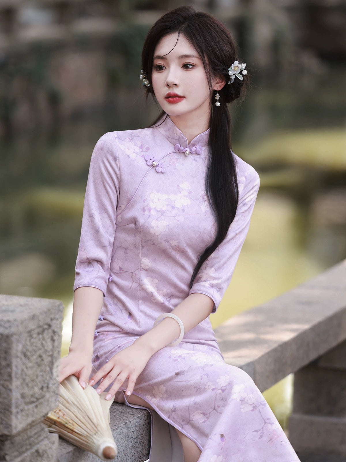 Classic Purple Floral Cheongsam