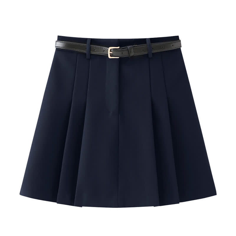 Chic Chiffon Sleeve Shirt High Waist Belted Pleated Skirt